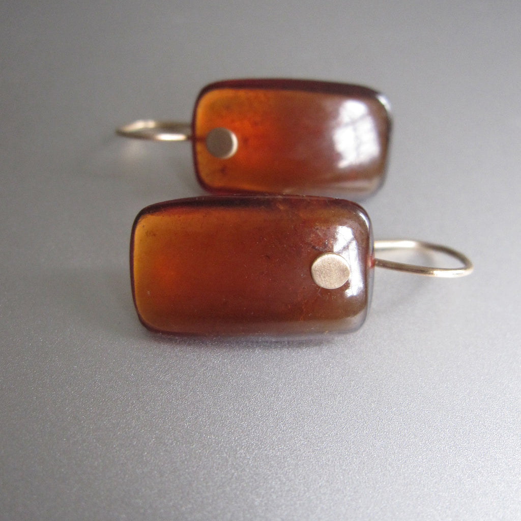 hessonite garnet smooth rectangle drops solid 14k gold earrings