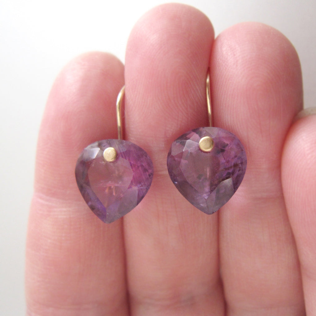 ring cut amethyst heart drops solid 14k gold earrings5
