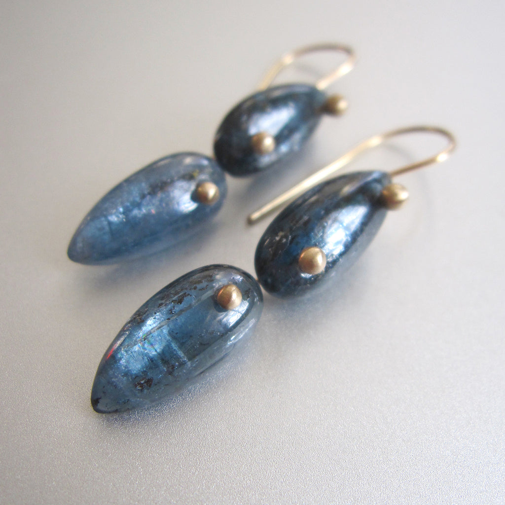 mossy blue kyanite smooth double drop solid 14k gold earrings3