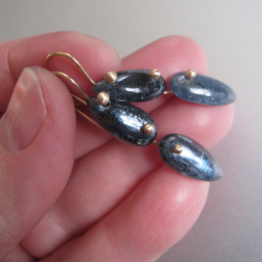 mossy blue kyanite smooth double drop solid 14k gold earrings4