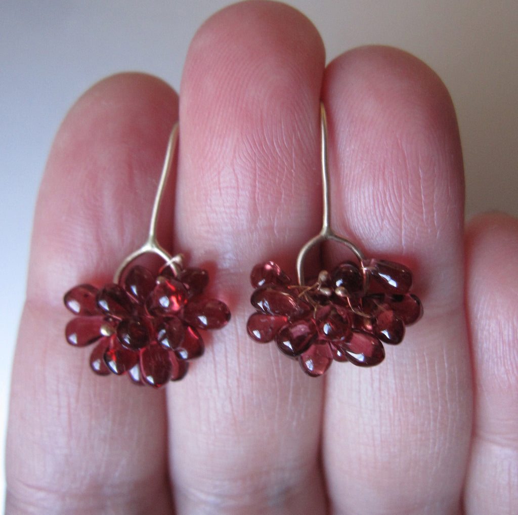 red garnet clusters solid 14k gold earrings
