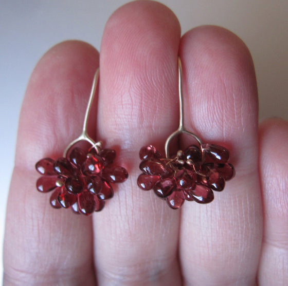 red garnet clusters solid 14k gold earrings