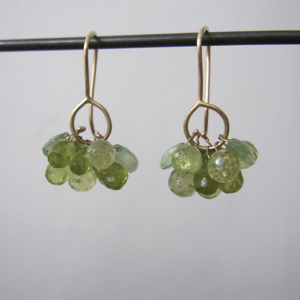 green garnet and kyanite clusters solid 14k gold earrings3