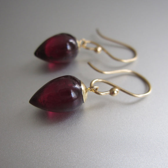 garnet small pointed drops solid 14k gold earrings