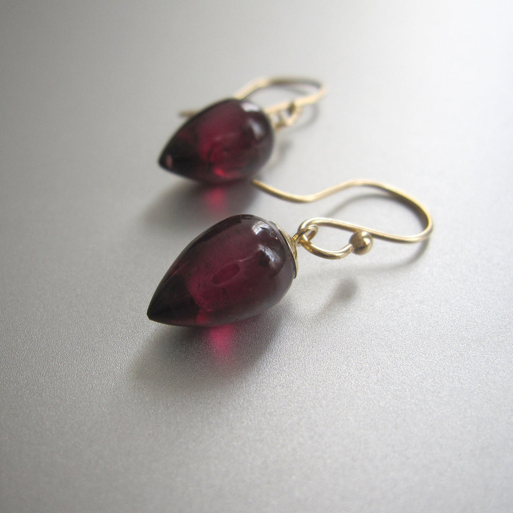 garnet small pointed drops solid 14k gold earrings