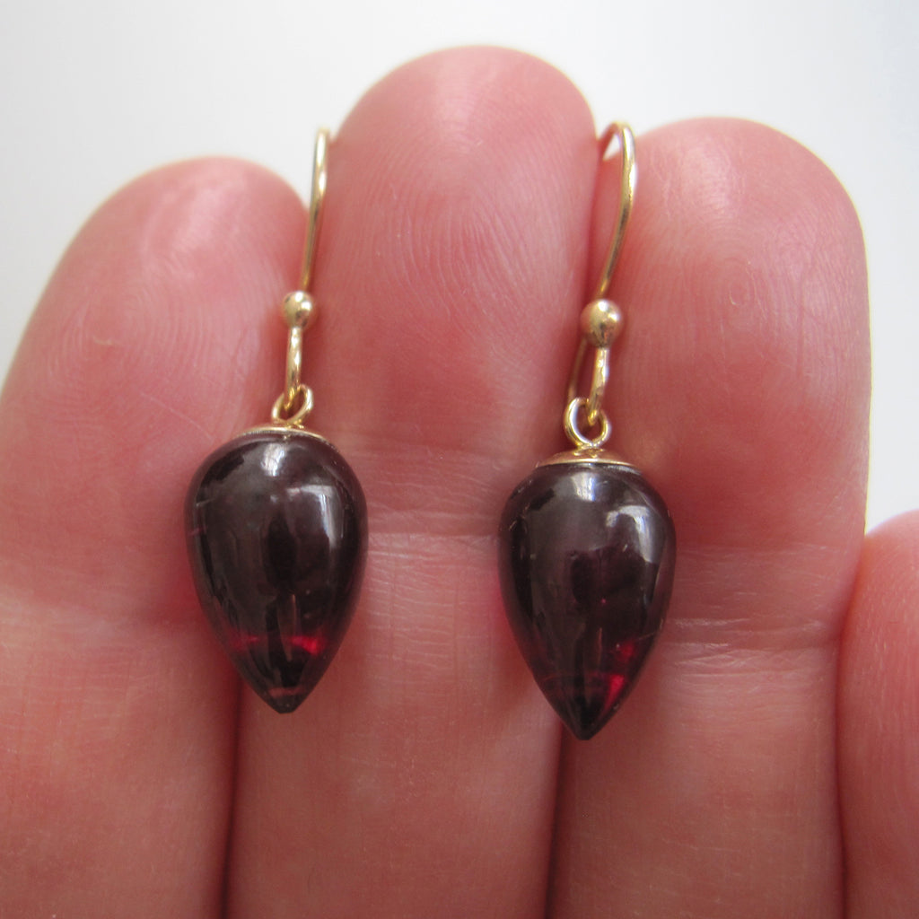 garnet small pointed drops solid 14k gold earrings5