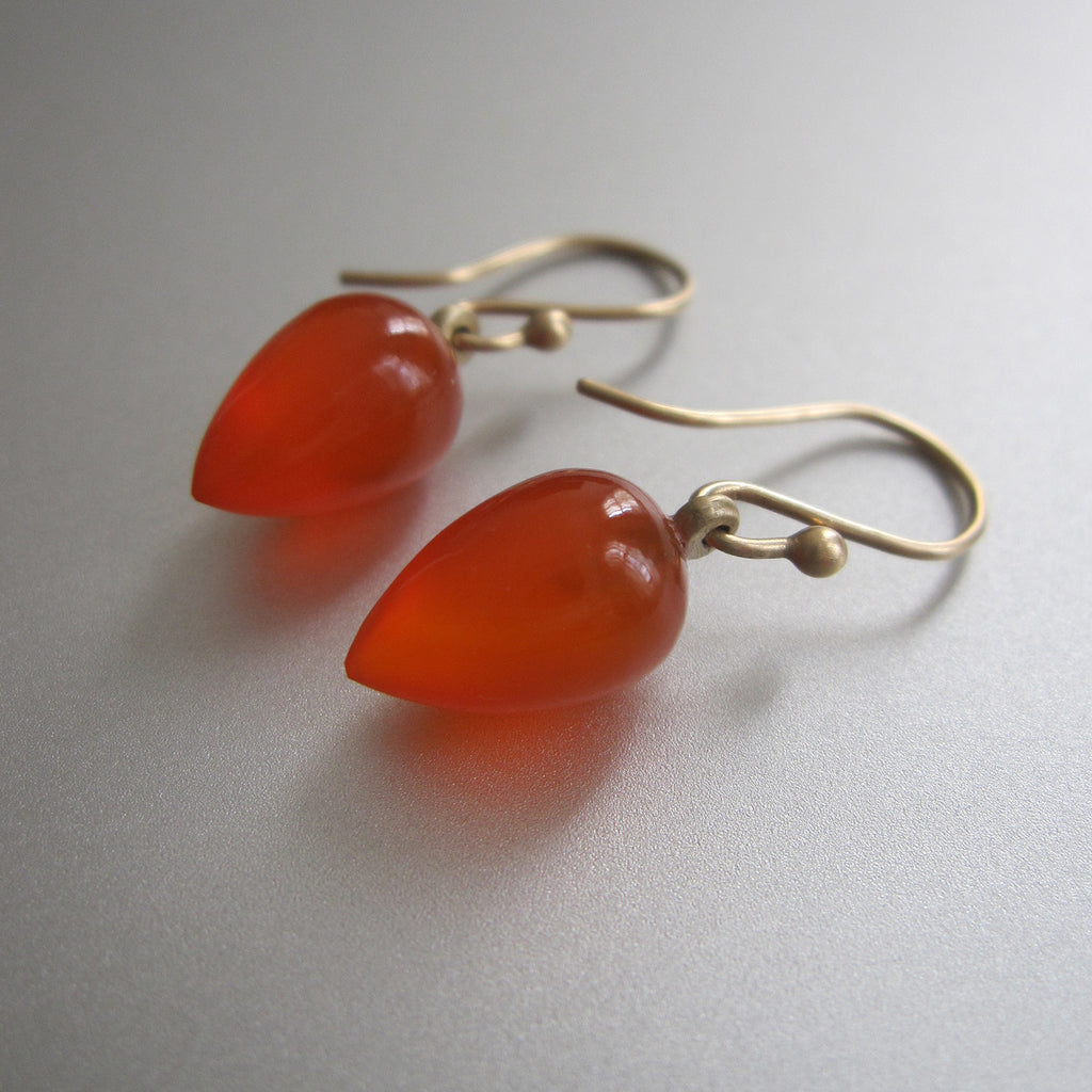 small orange carnelian pointed drops solid 14k gold earrings2