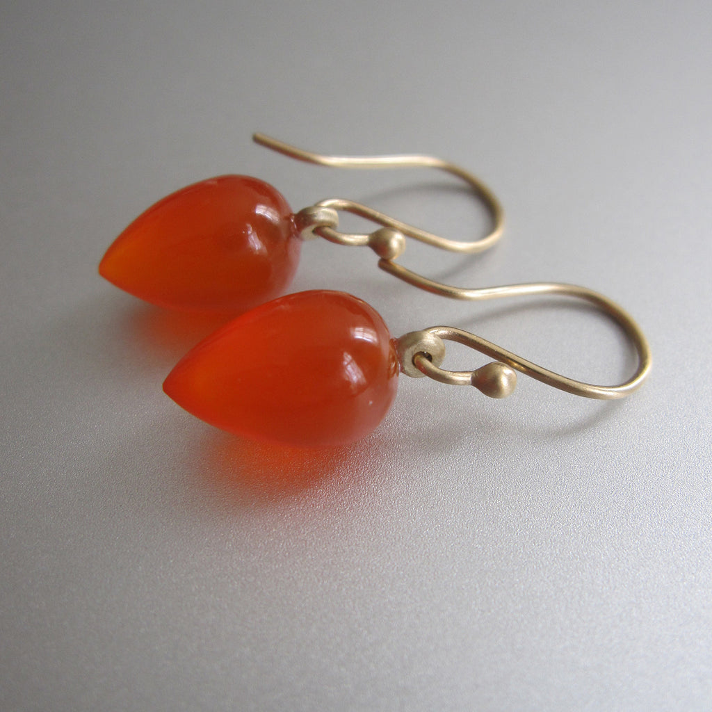 small orange carnelian pointed drops solid 14k gold earrings