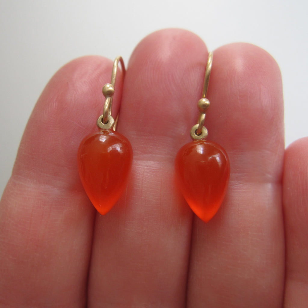 small orange carnelian pointed drops solid 14k gold earrings5