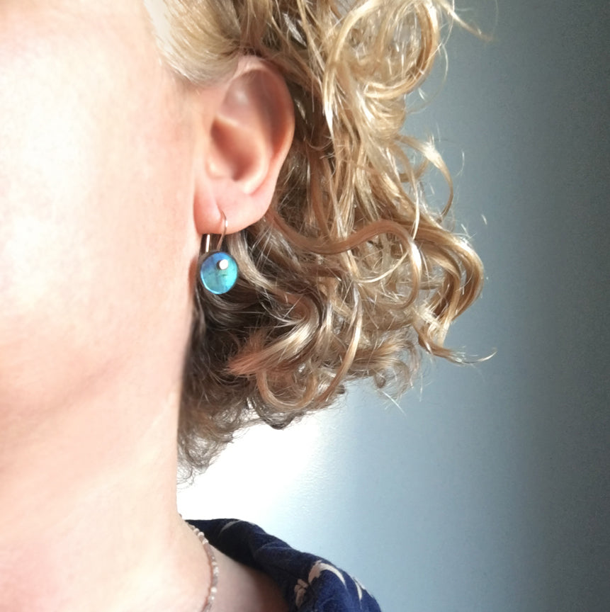 Blue Labradorite Disc Button Drops Solid 14k Gold Earrings5