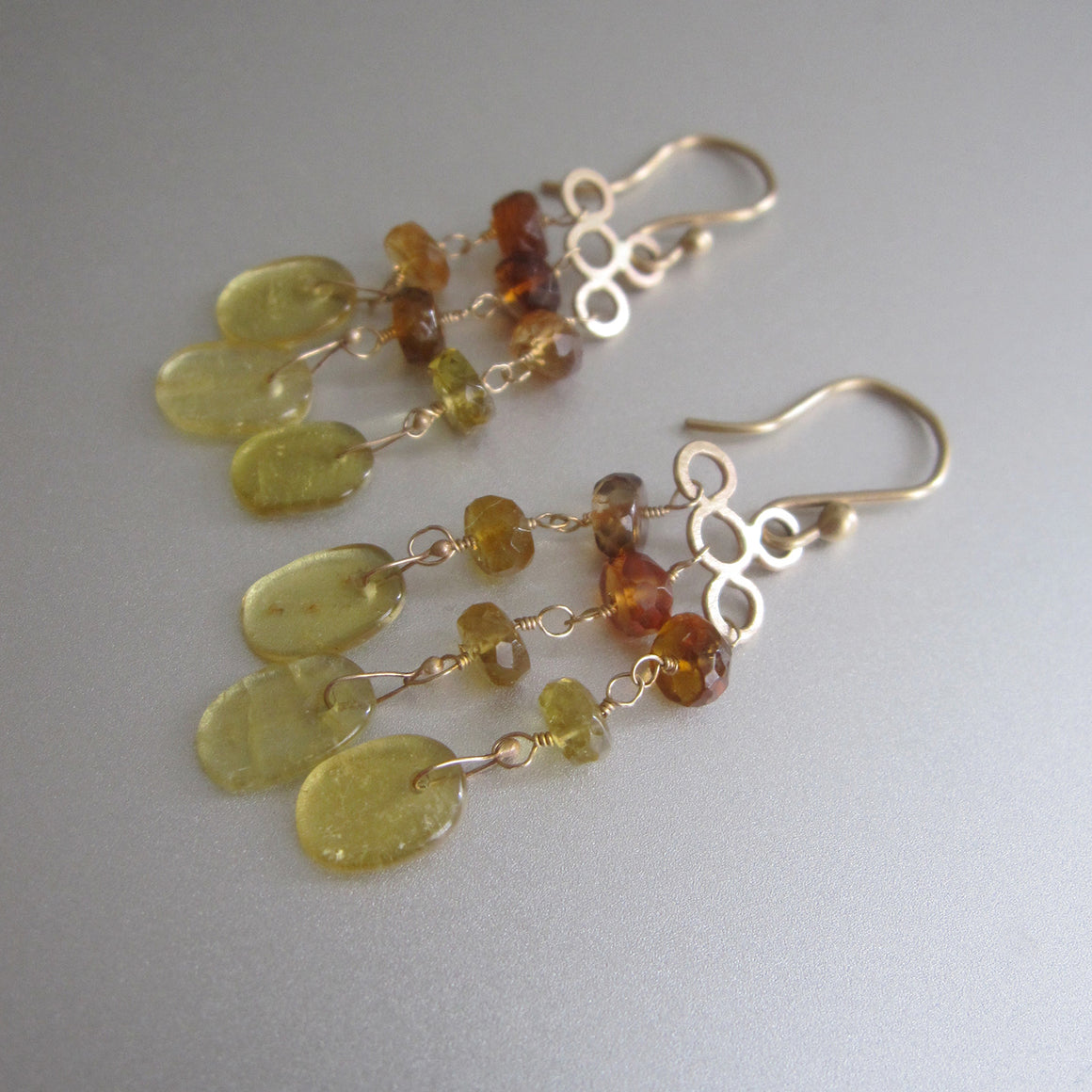 yellow tourmaline chandelier cascade solid 14k gold earrings