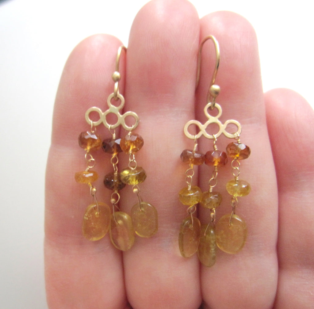 yellow tourmaline chandelier cascade solid 14k gold earrings2