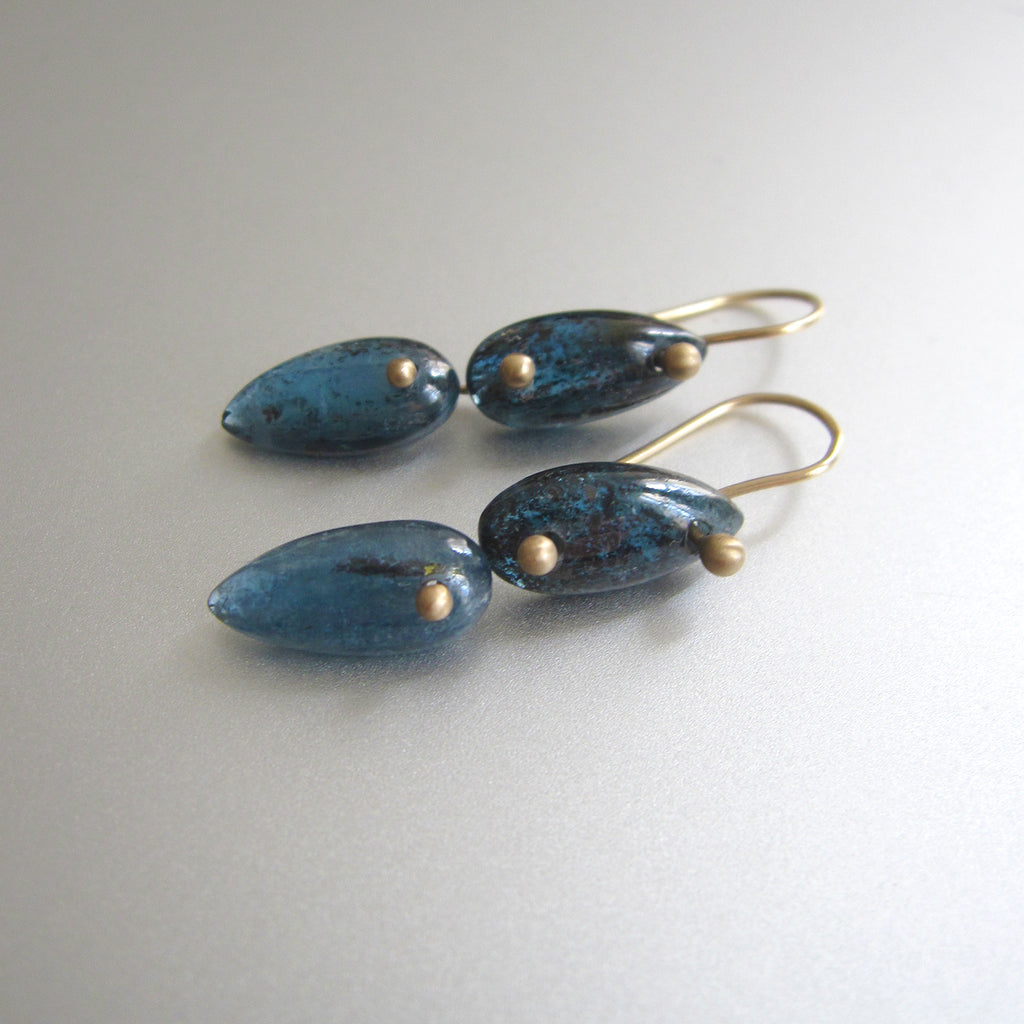 mossy blue kyanite smooth double drop solid 14k gold earrings5