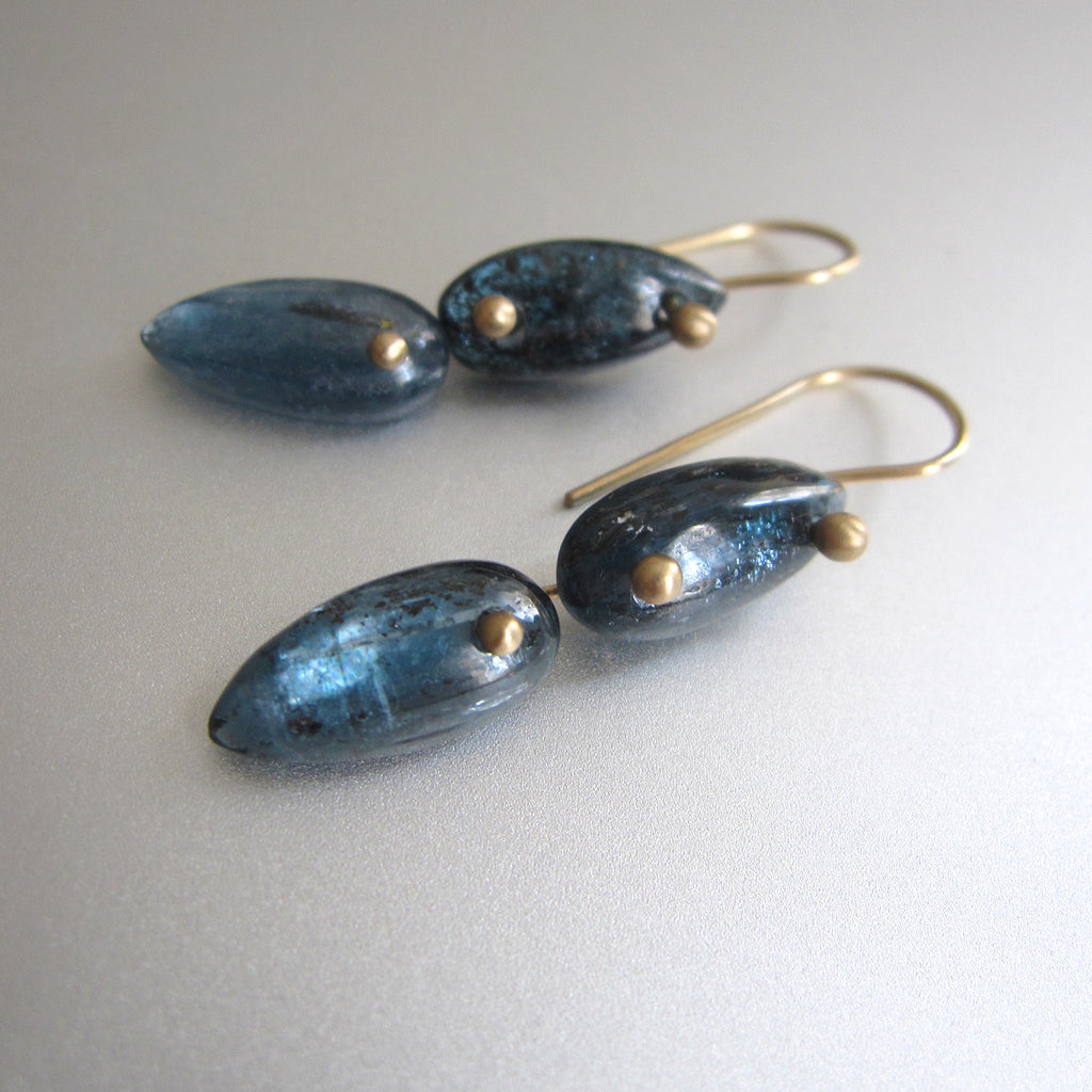 mossy blue kyanite smooth double drop solid 14k gold earrings2