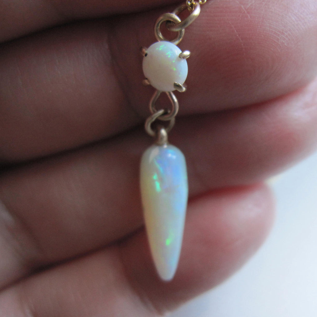 australian opal pointed drop solid 14k gold necklace