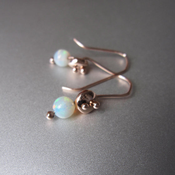 solid rose gold lentil earrings with opal beads