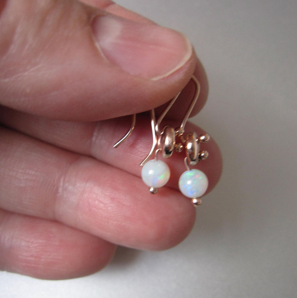 solid rose gold lentil earrings with opal beads5
