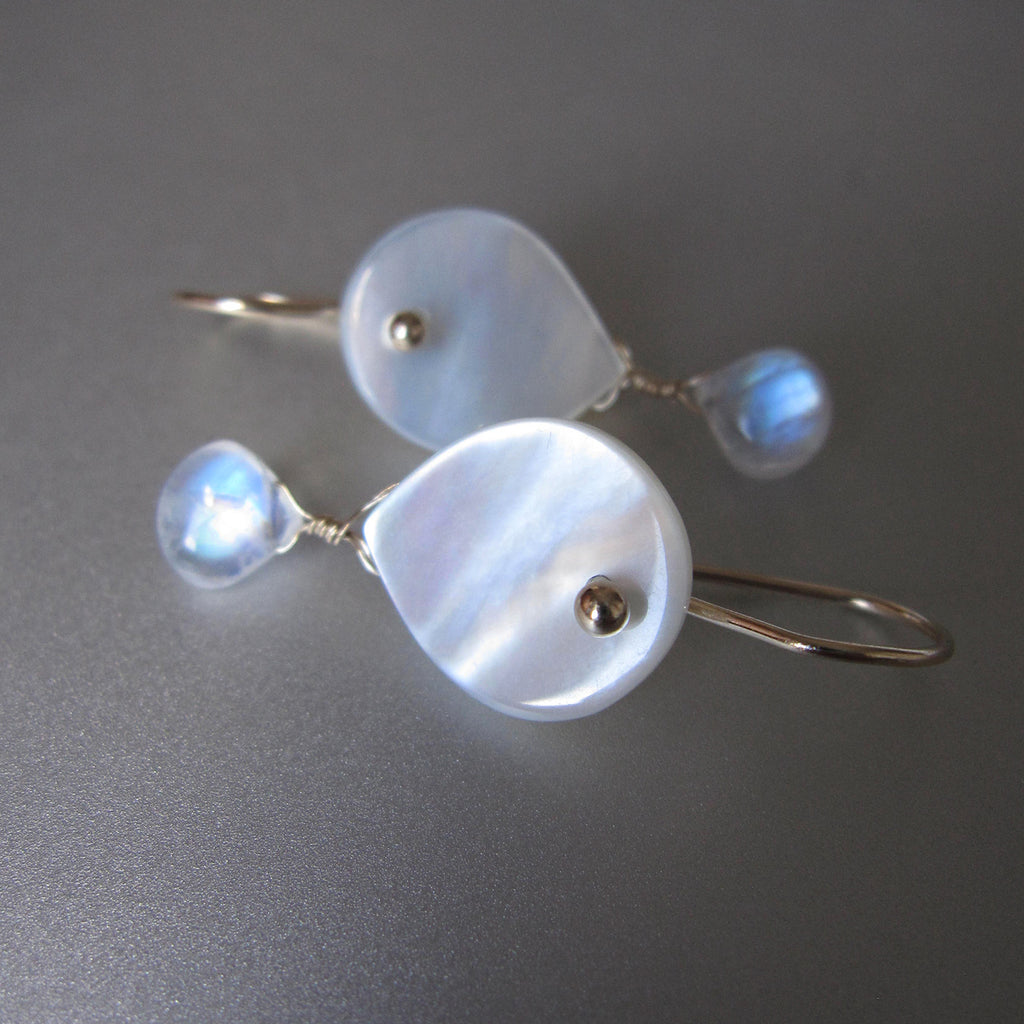 mother of pearl drops with rainbow moonstone dangles solid 14k gold earrings4