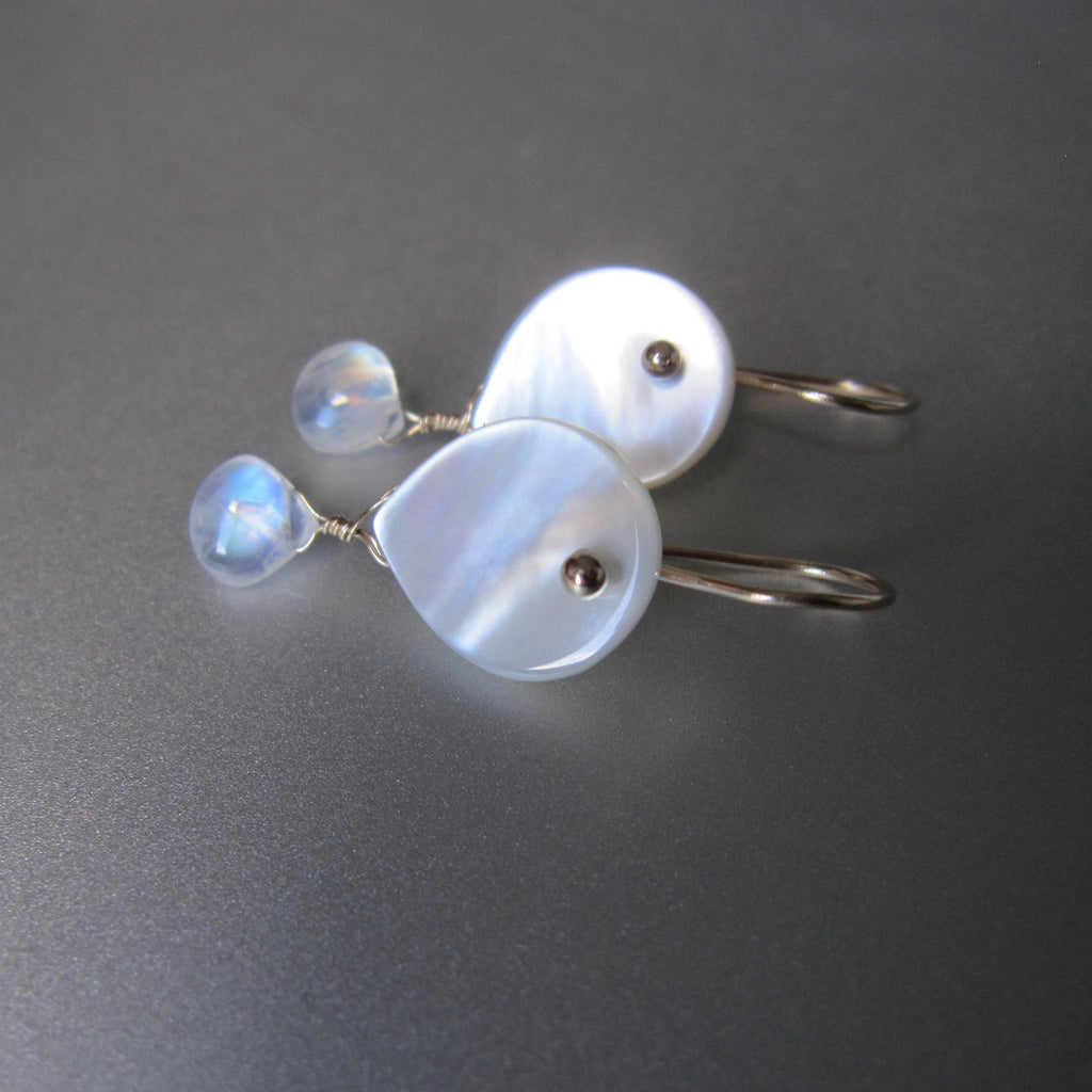 mother of pearl drops with rainbow moonstone dangles solid 14k gold earrings3