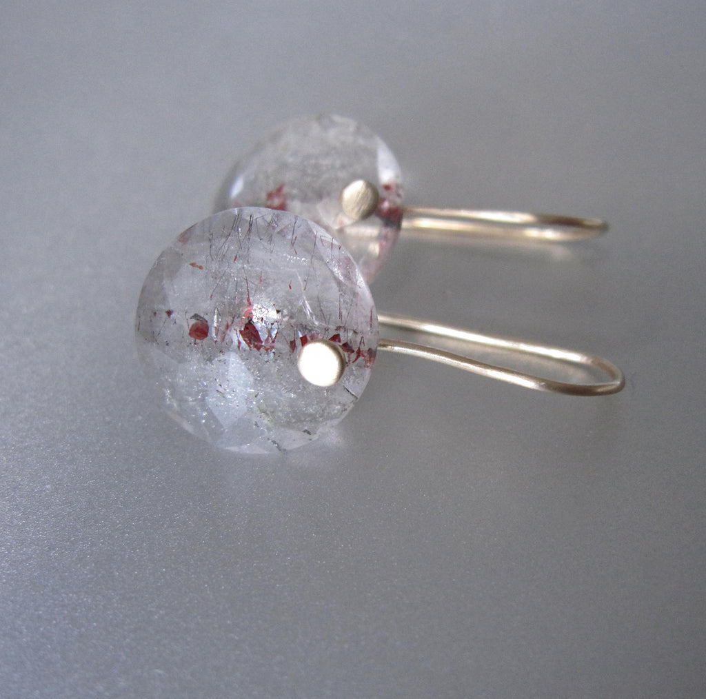 Hematite Quartz Lepidocrocite Slice Round Drops, 14k Solid Gold Earrings