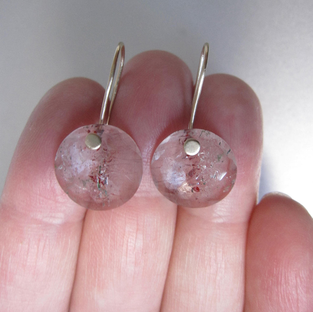 Hematite Quartz Lepidocrocite Slice Round Drops, 14k Solid Gold Earrings