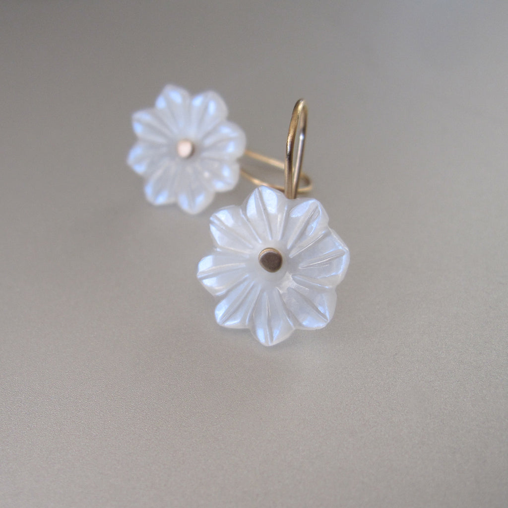 carved white moonstone flower drops solid 14k gold earrings