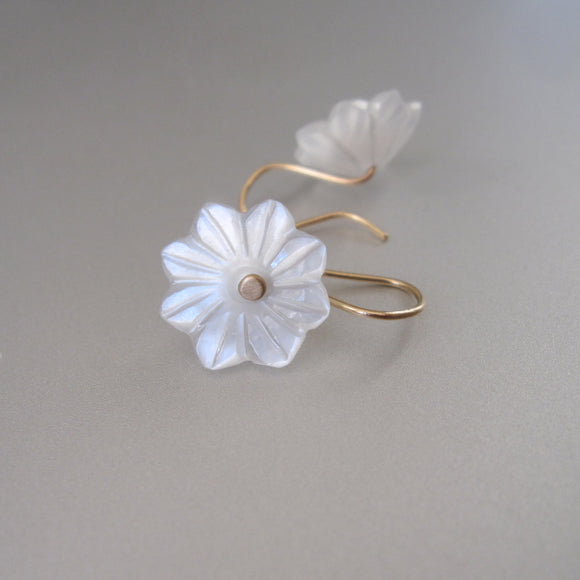 carved white moonstone flower drops solid 14k gold earrings