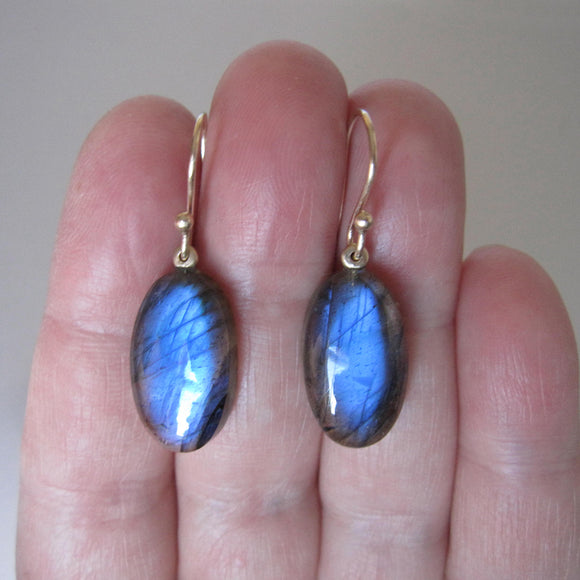 blue labradorite oval drops capped solid 14k gold earrings