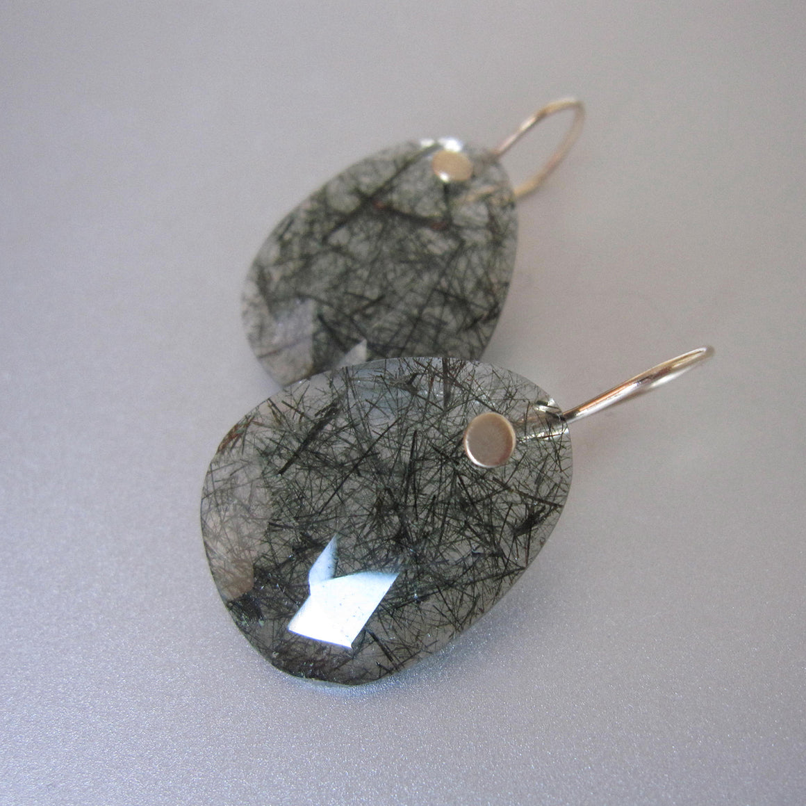 green rutilated quartz rose cut drops solid 14k gold earrings