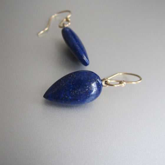 lapis lazuli pointed deep blue drops solid 14k gold earrings