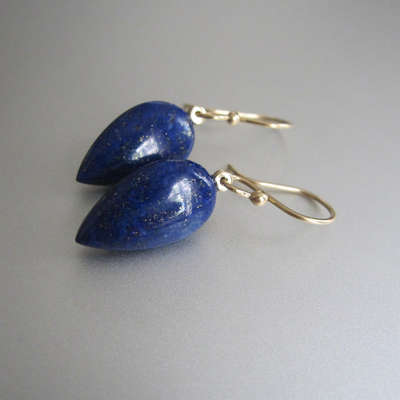 lapis lazuli pointed deep blue drops solid 14k gold earrings