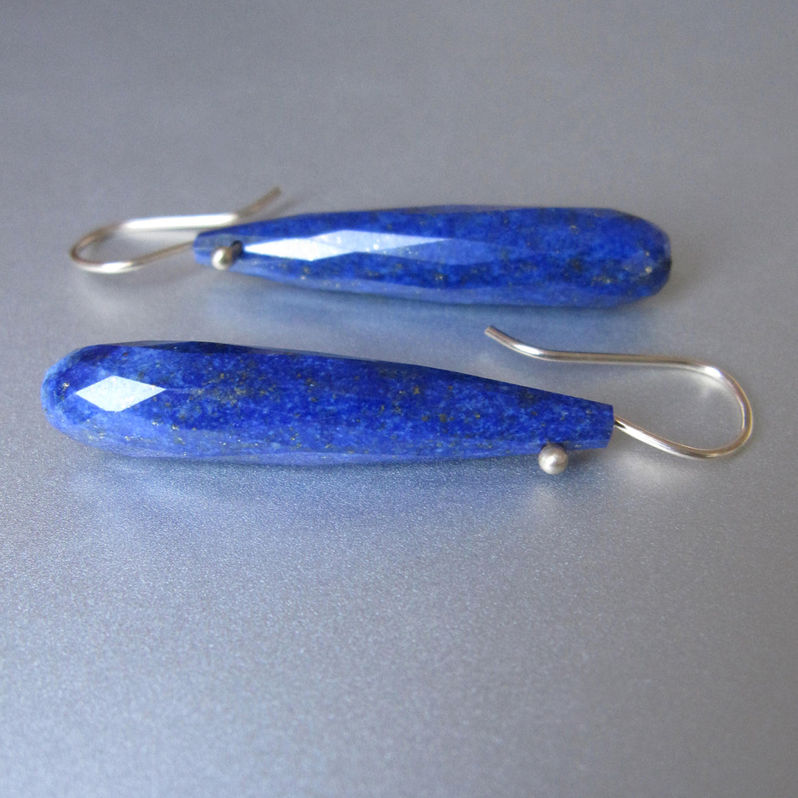 lapis lazuli long faceted drops solid 14k gold earrings