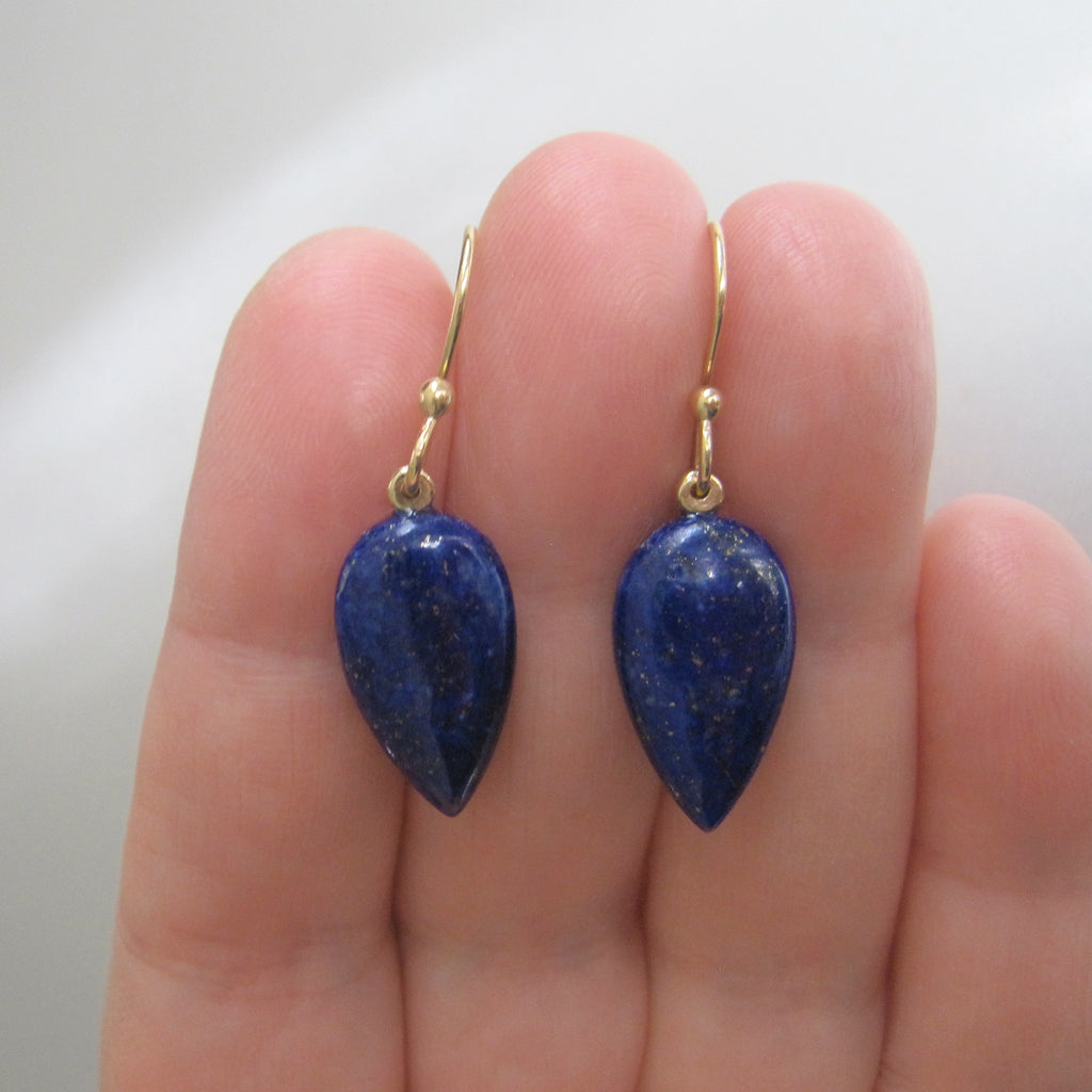Lapis Lazuli Long Pointed Drops, Solid 14k Gold Earrings
