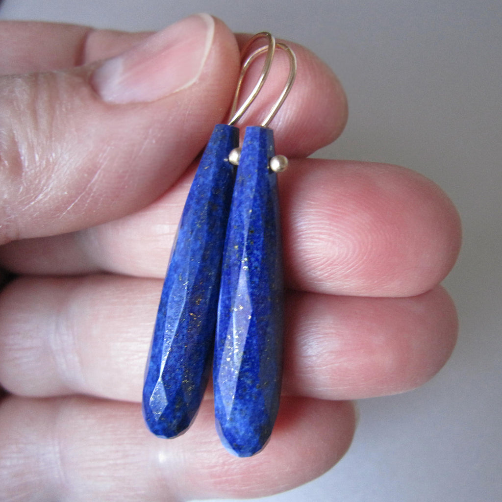 lapis lazuli long faceted drops solid 14k gold earrings5