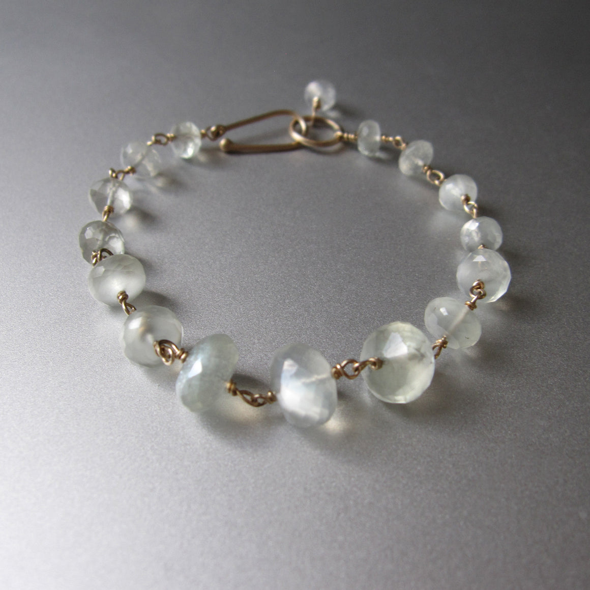 green moonstone wire wrapped solid 14k gold bracelet