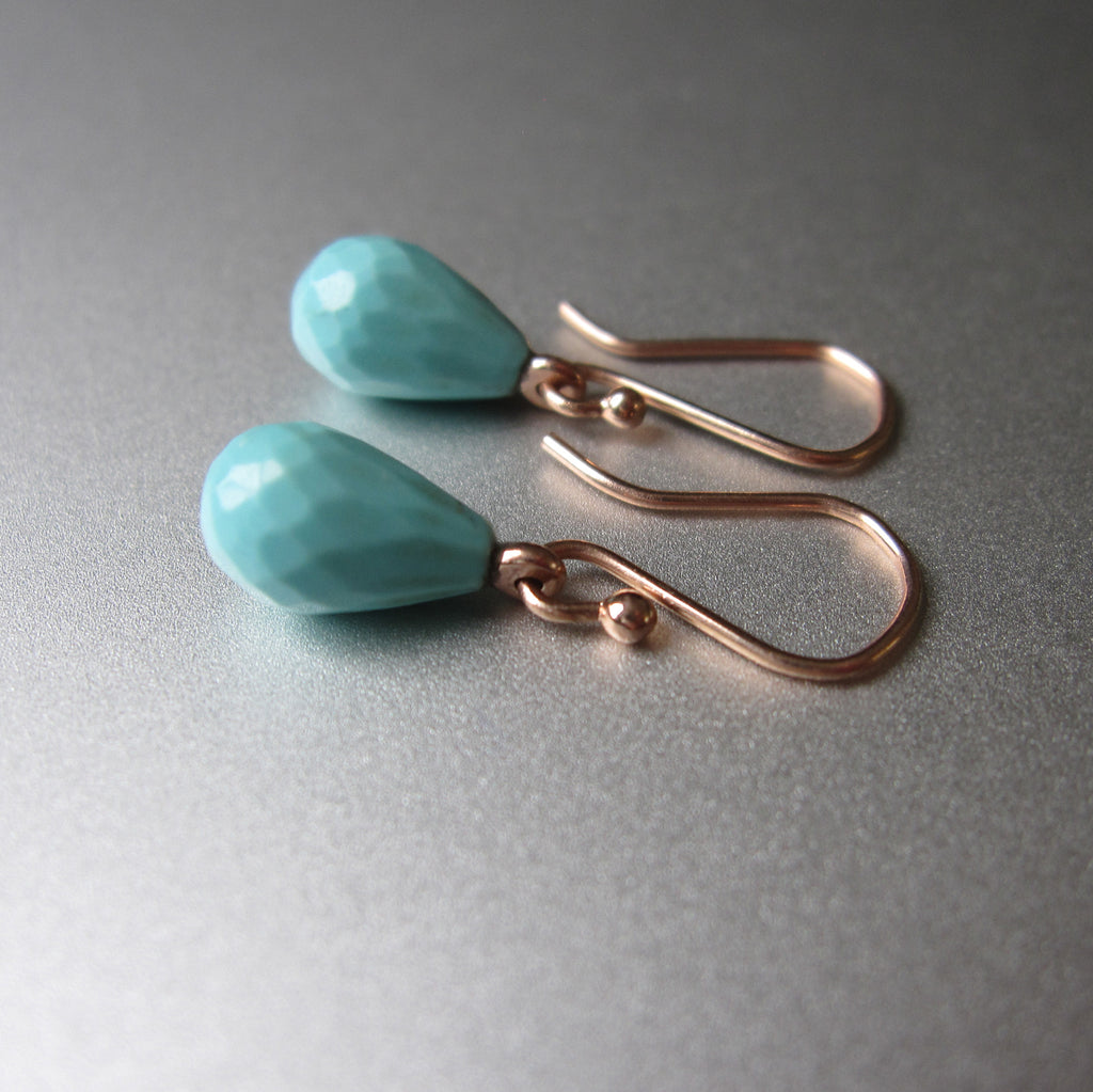 small turquoise drops solid 14k rose gold earrings