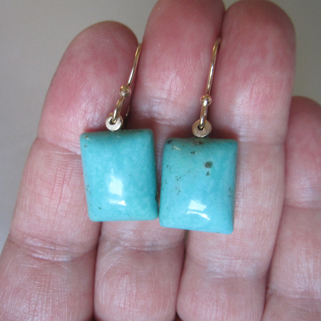 large turquoise cushion drop solid 14k gold earrings5