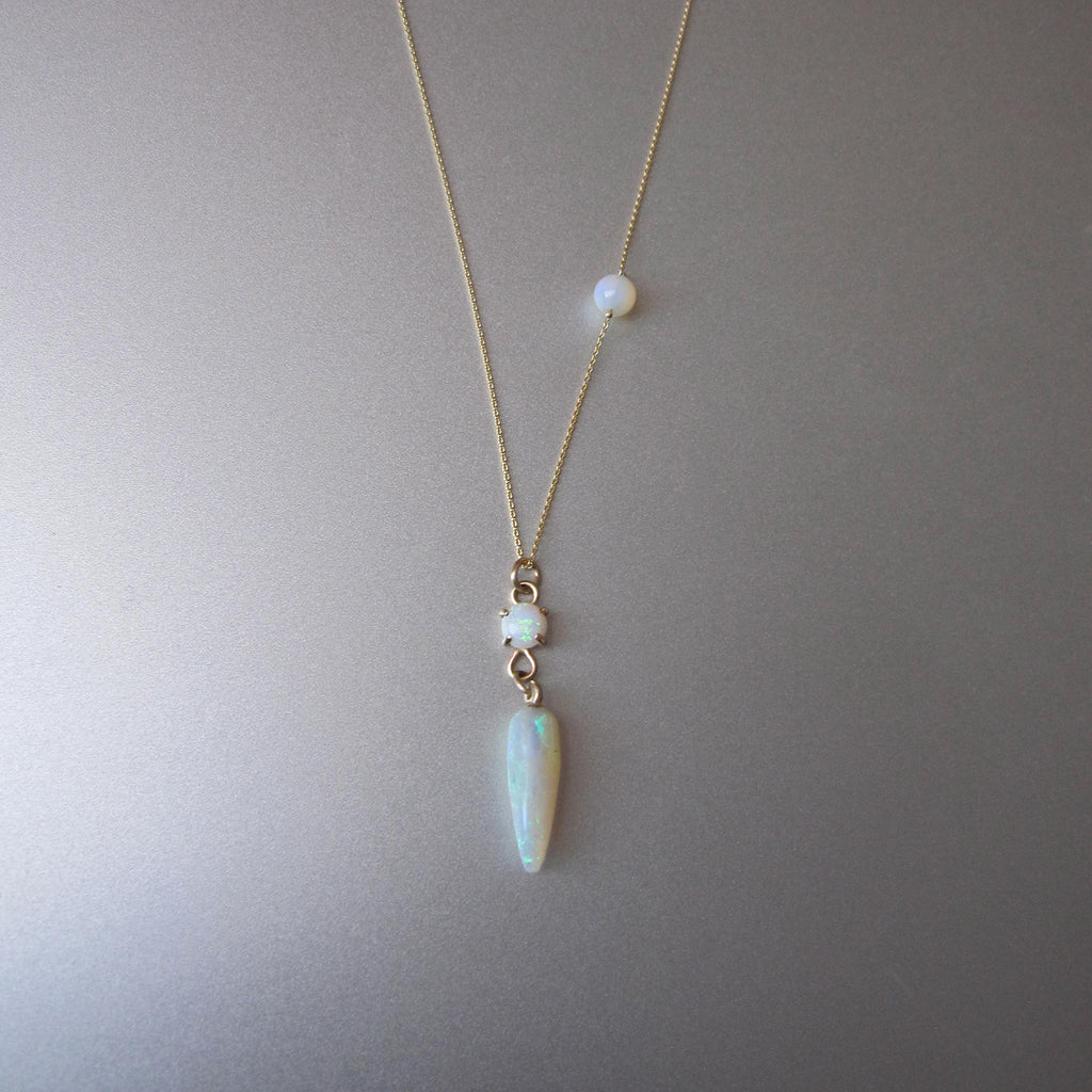 australian opal pointed drop solid 14k gold necklace2