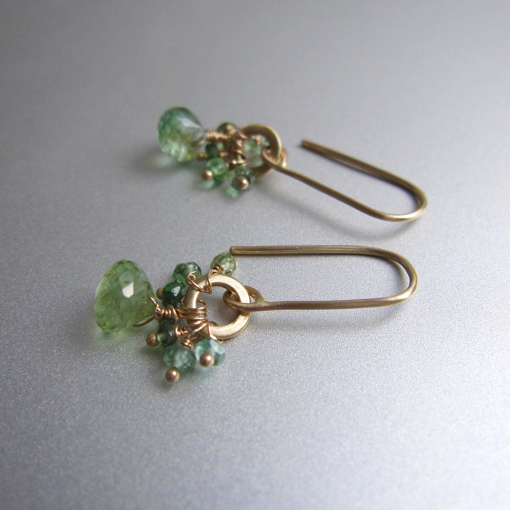 green tourmaline clusters on loops solid 14k gold earrings
