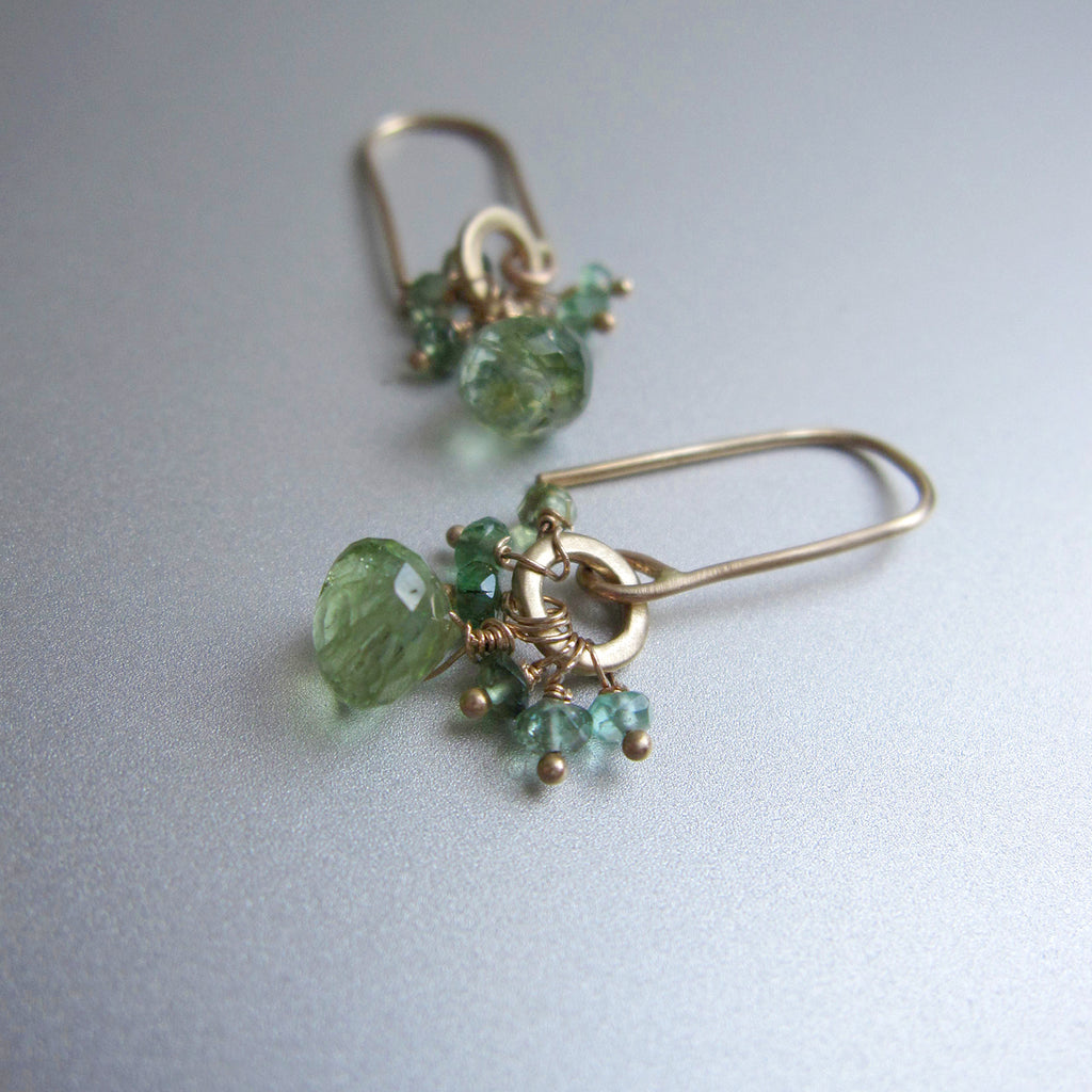 green tourmaline clusters on loops solid 14k gold earrings3