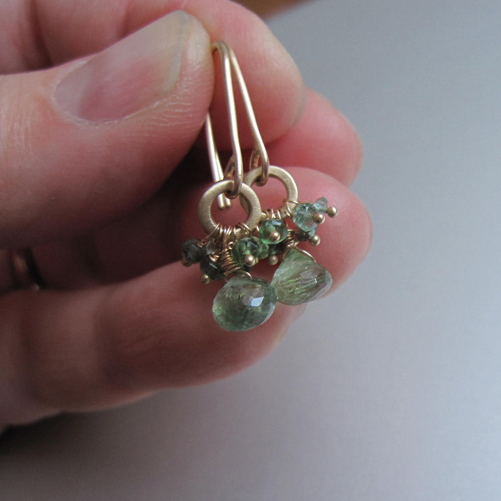 green tourmaline clusters on loops solid 14k gold earrings4