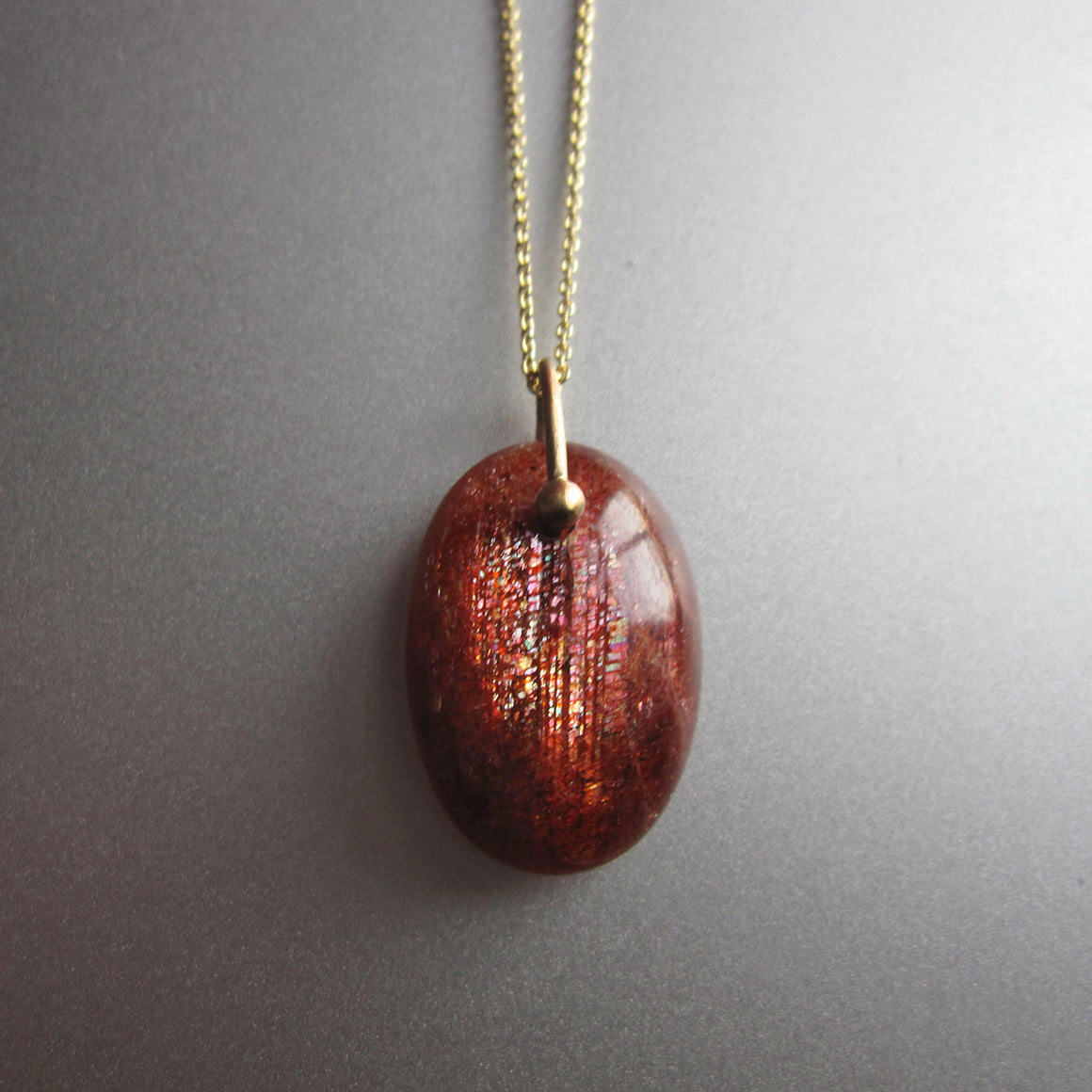 sunstone oval drop solid 14k gold necklace