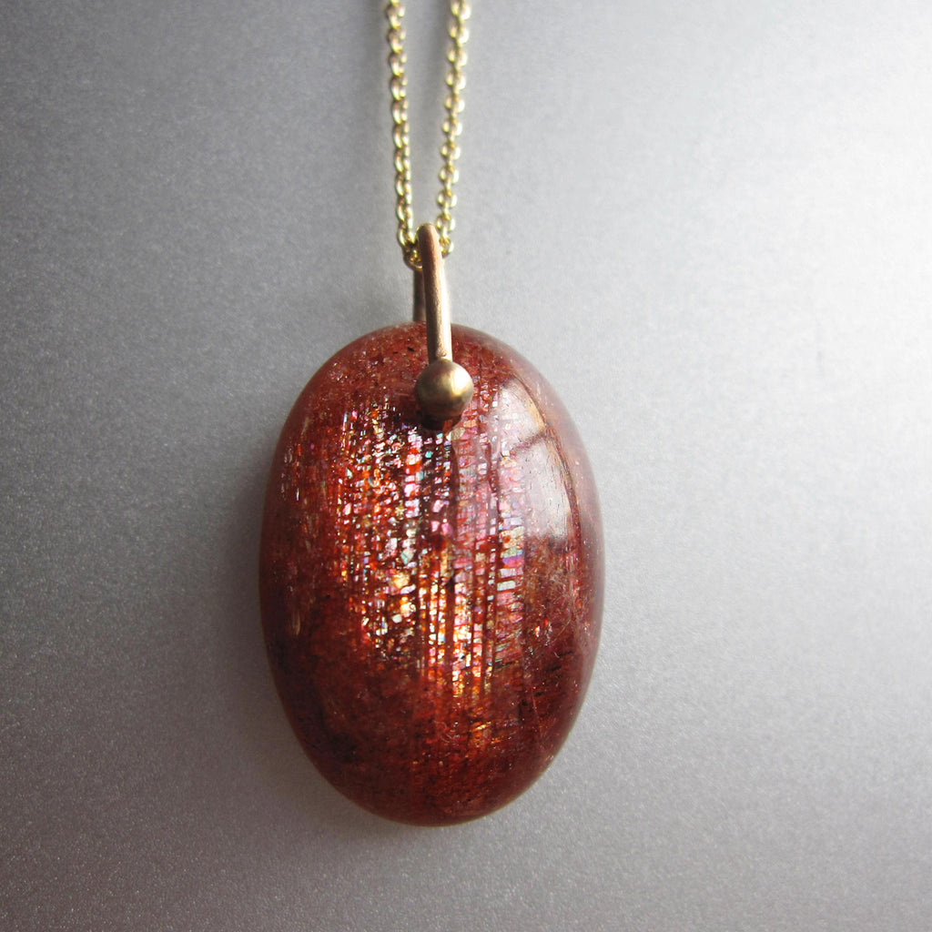 sunstone oval drop solid 14k gold necklace3