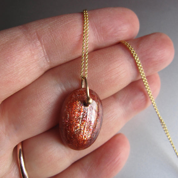 sunstone oval drop solid 14k gold necklace