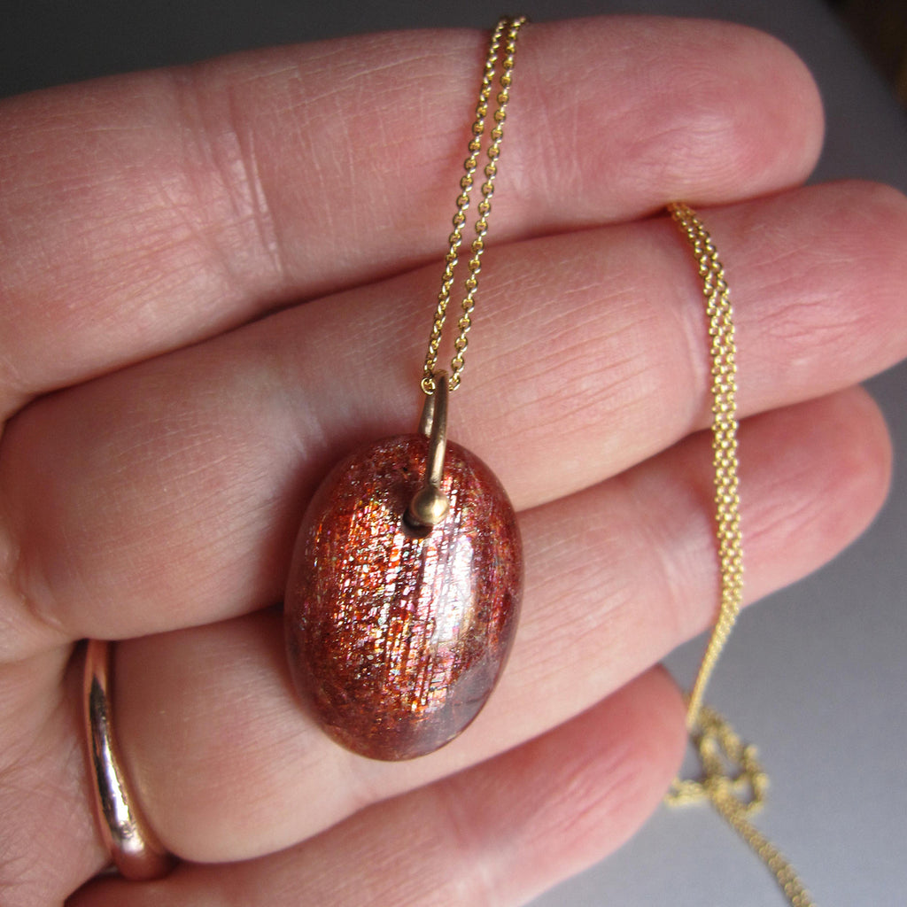 sunstone oval drop solid 14k gold necklace4