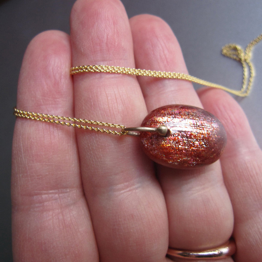 sunstone oval drop solid 14k gold necklace5