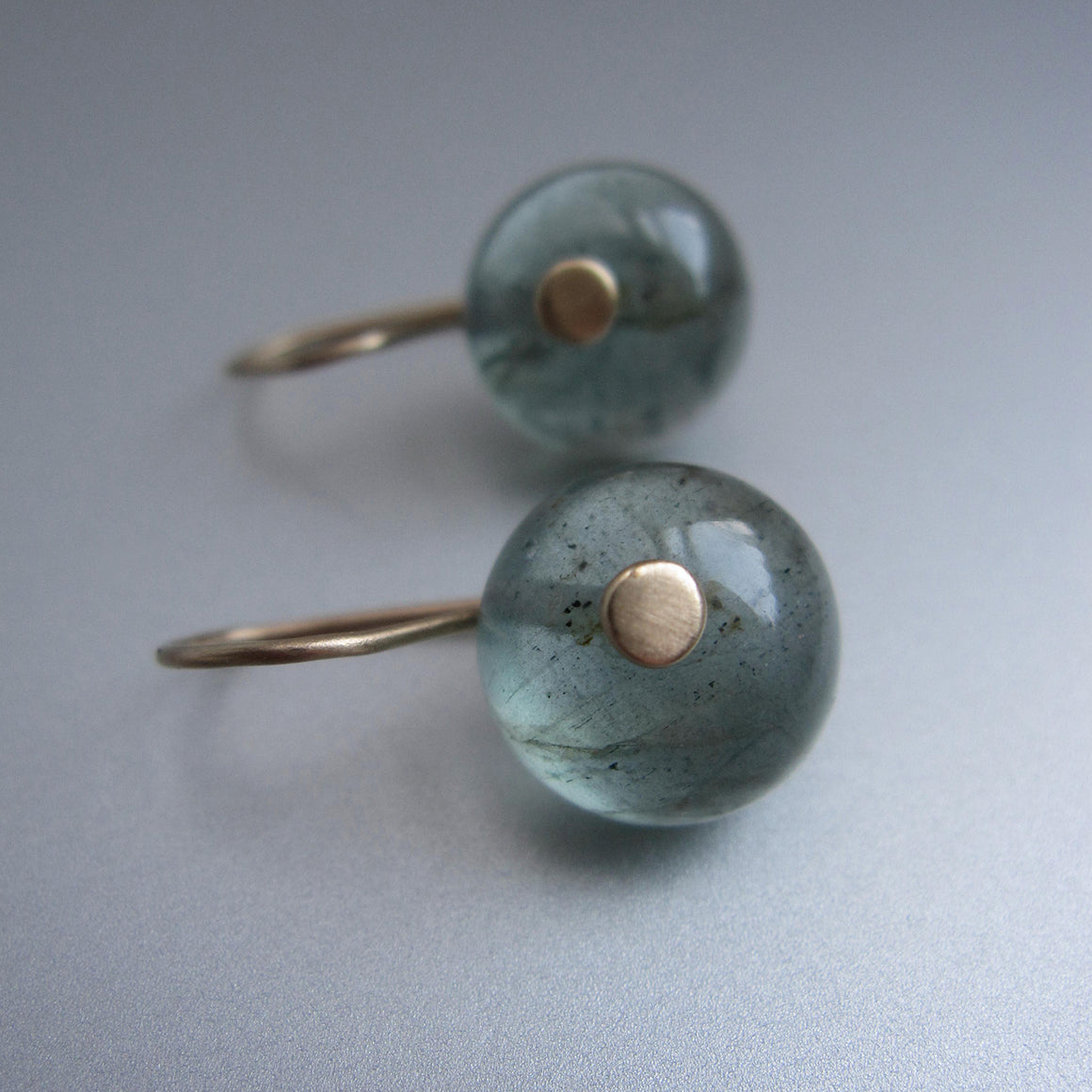 moss aquamarine button drops solid 14k gold earrings