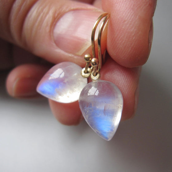 blue moonstone pointed drops solid 14k gold earrings