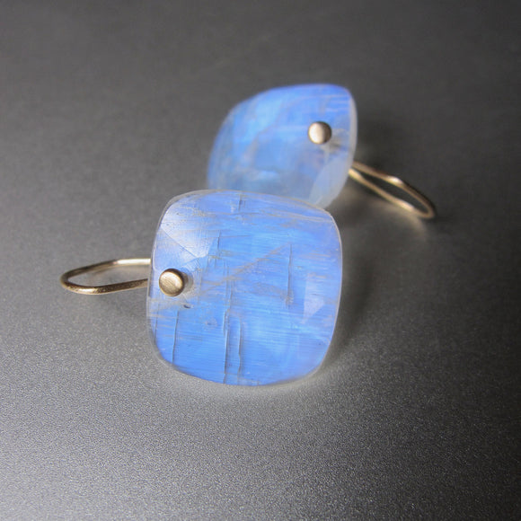 blue moonstone rose cut square slice solid 14k gold earrings