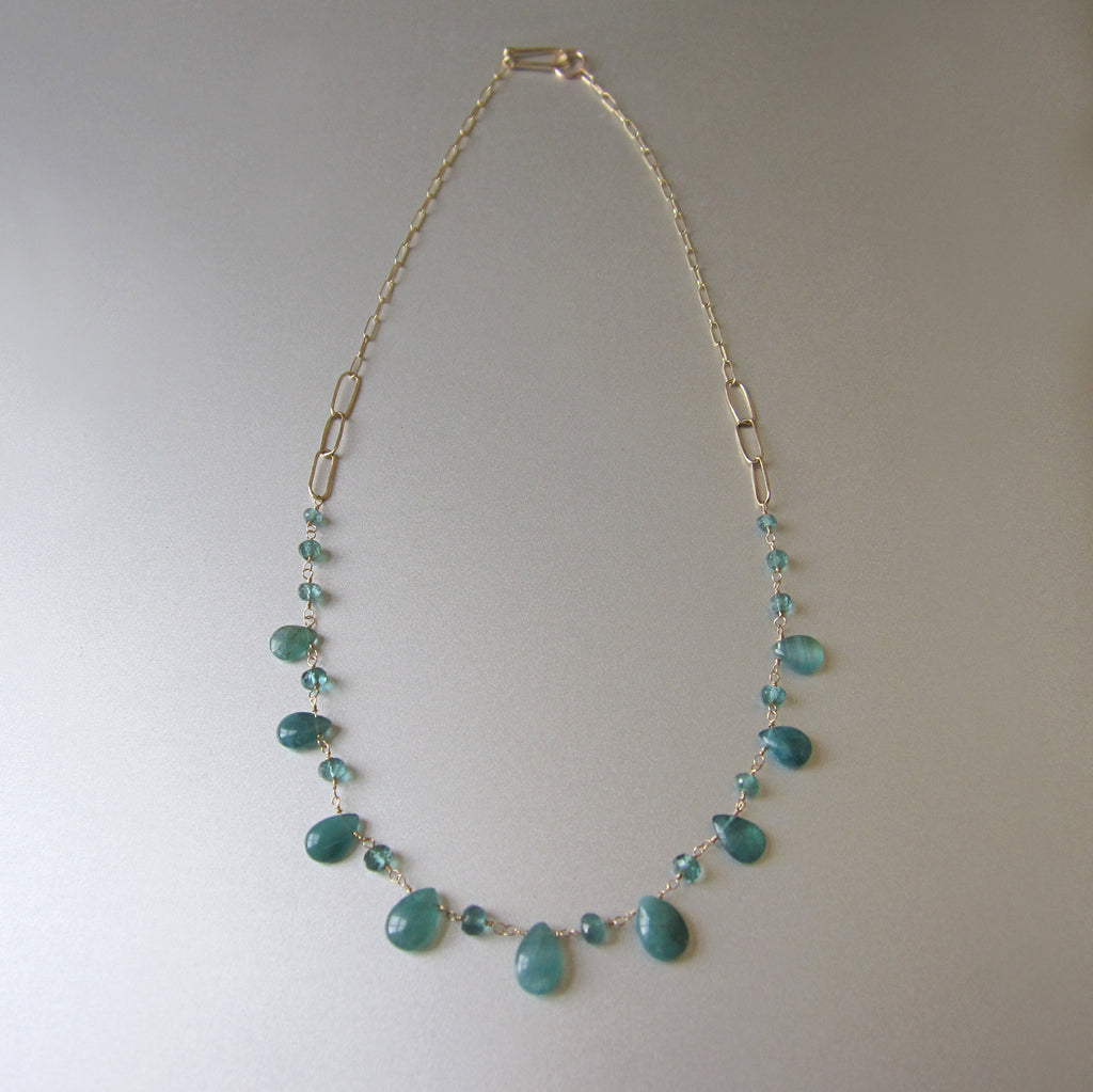 blue green grandidierite and tourmaline solid gold necklace2